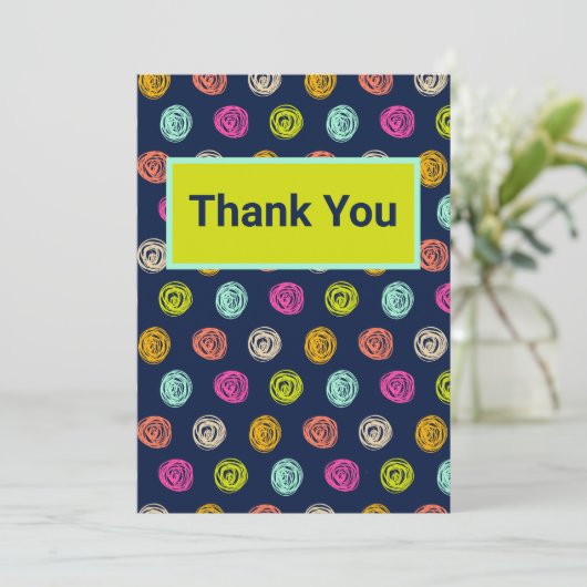 Rainbow Doodle Dot Confetti on Navy Wrapping Paper サンキューカード (スタンド正面)