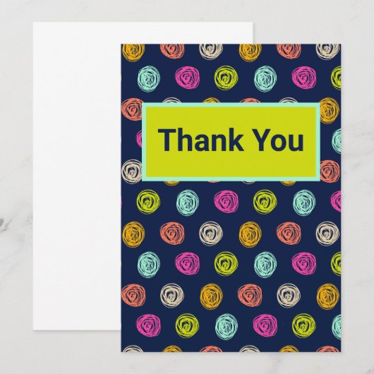 Rainbow Doodle Dot Confetti on Navy Wrapping Paper サンキューカード (正面/裏面)