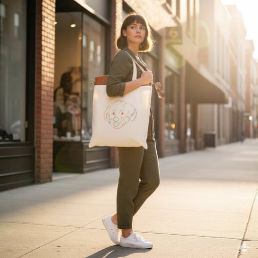  Rainbow Doodle Line Art Dog Face Tote Bag トートバッグ