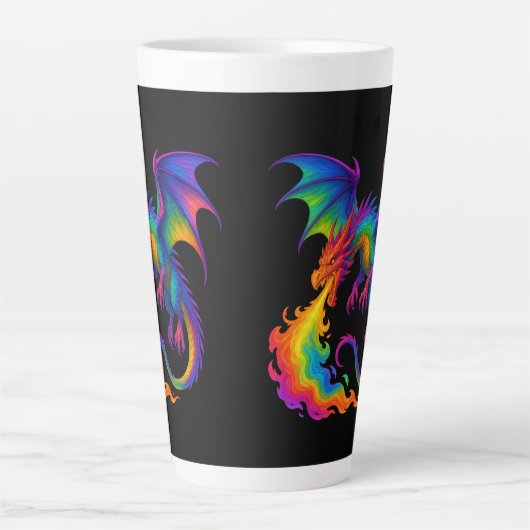 Rainbow dragon breathing colorful flames fantasy カフェラテマグ (正面)