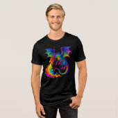 Rainbow dragon breathing colorful flames fantasy トライブレンドＴシャツ (正面全面)