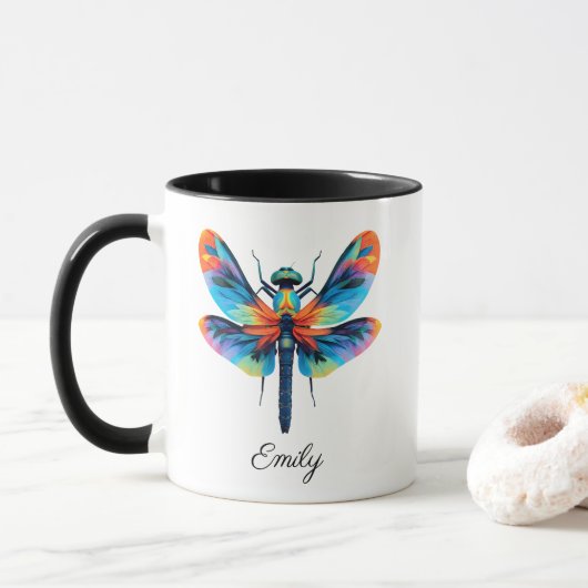 Rainbow Dragonfly Personalized Name  マグカップ (ドーナツ)