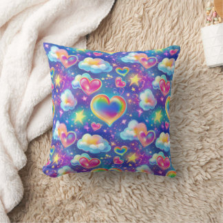 Rainbow Dreamy Hearts Throw Pillow クッション