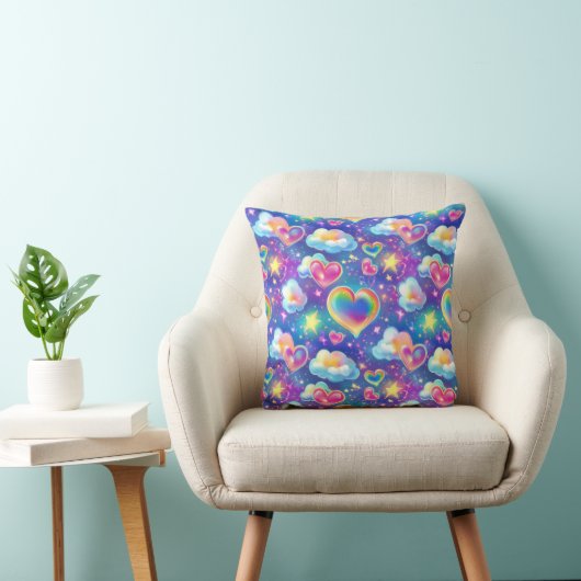 Rainbow Dreamy Hearts Throw Pillow クッション (椅子)