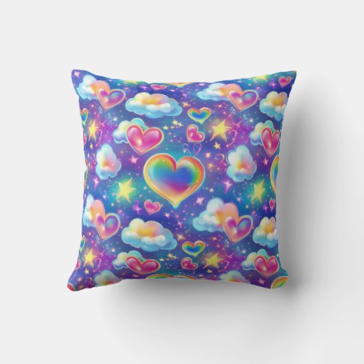 Rainbow Dreamy Hearts Throw Pillow クッション (裏面)