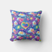 Rainbow Dreamy Hearts Throw Pillow クッション (正面)