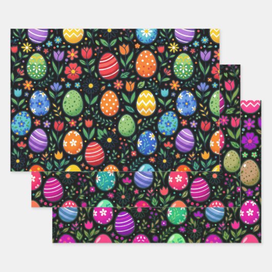 Rainbow Easter Eggs and Flowers ラッピングペーパーシート (セット)