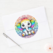 Rainbow elephant stickers large ラウンドシール (封筒)