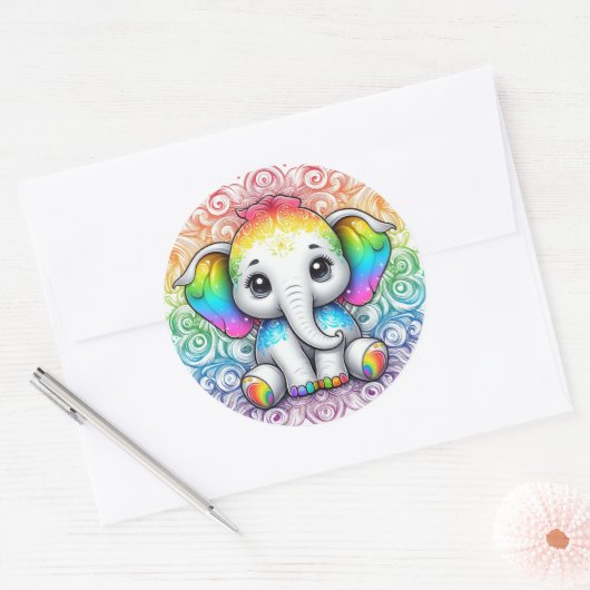 Rainbow elephant stickers large ラウンドシール (封筒)