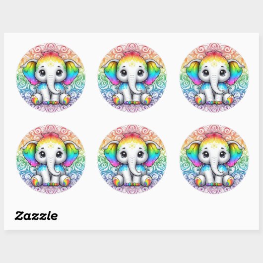 Rainbow elephant stickers large ラウンドシール (シート)