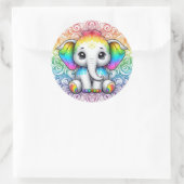 Rainbow elephant stickers large ラウンドシール (バッグ)