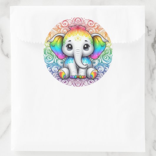 Rainbow elephant stickers large ラウンドシール (バッグ)