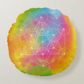 Rainbow Energy – Metatron’s Cube Sacred Geometry ラウンドクッション (正面)