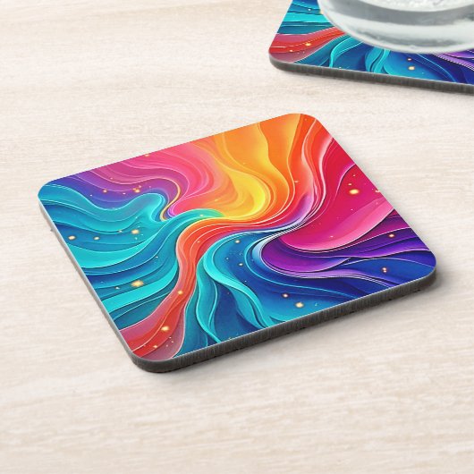 Rainbow Energy Swirl: Vibrant Flow Art コースター (左側)