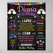 Rainbow First Birthday Party chalkboard sign ポスター (正面)