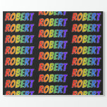 Rainbow First Name "ROBERT";おもしろいカラフル& ラッピングペーパー<br><div class="desc">この鮮やかエキサイティングなおもしろいラッピング紙デザインは、カラフルレインボースペクトルのグラデーション色パターンを持つ共通のファーストネーム「ROBERTインスパイア」を特徴とする。黒い色の背景も特徴。これカラフルのような包み紙は、ロバートという名前の人への贈り物の時に使うおもしろいかもしれない与え。[～Z0000354]</div>