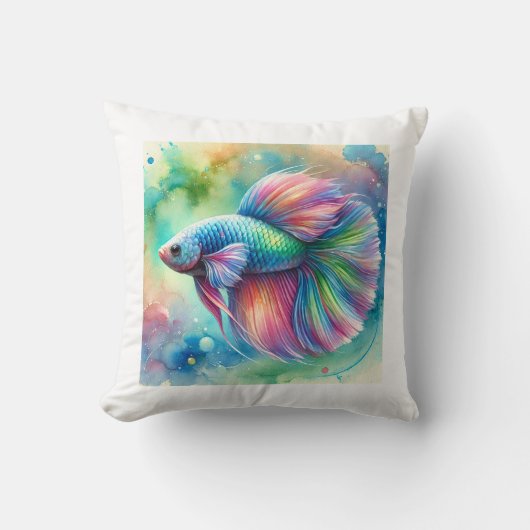 Rainbow Fish 040924AREF114 - Watercolor クッション (正面)