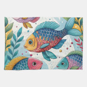 Rainbow Fish in Underwater キッチンタオル (横)