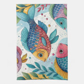 Rainbow Fish in Underwater キッチンタオル (縦)