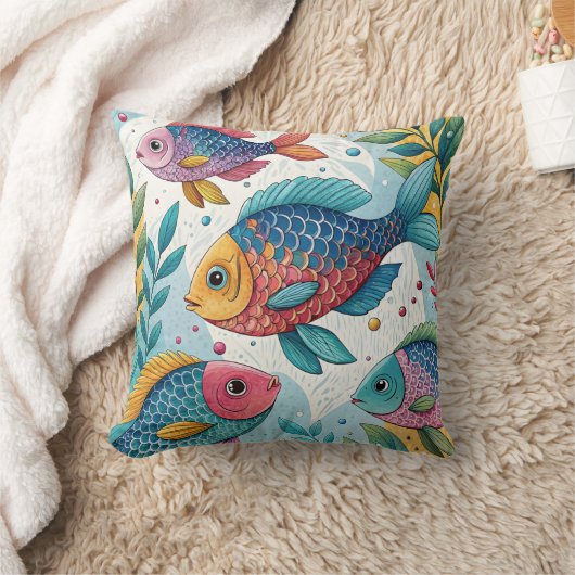 Rainbow Fish in Underwater クッション (ブランケット)