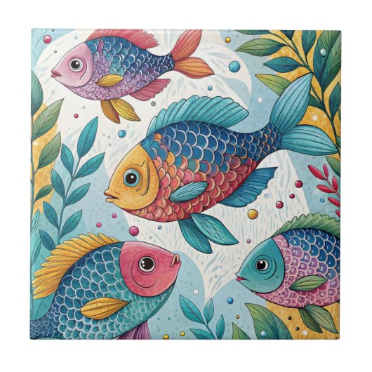 Rainbow Fish in Underwater タイル (正面)