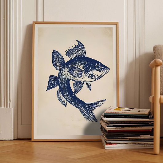 Rainbow Fish Print Linocut Vintage Poster Retro  ポスター