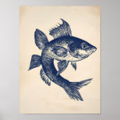 Rainbow Fish Print Linocut Vintage Poster Retro  ポスター (正面)