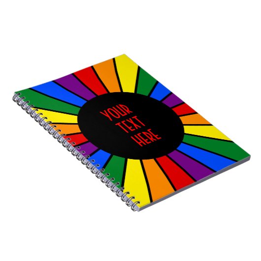 RAINBOW FLAG BUTTON RAYS + あなたのサインまたはテキスト ノートブック (右側)