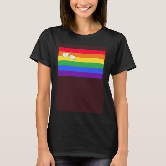Rainbow Flag Pocket Little Hearts LGBT Gay transge Tシャツ (正面)