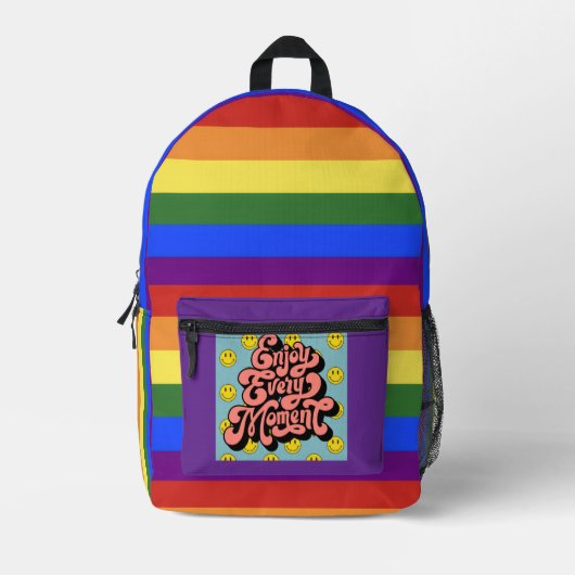 rainbow flag stripe with positivity backpack プリントバックパック (正面)
