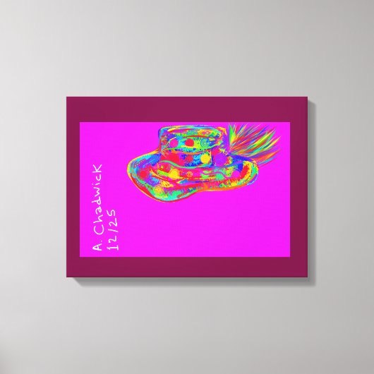 Rainbow Floral Fur Feathered Hat キャンバスプリント (正面)