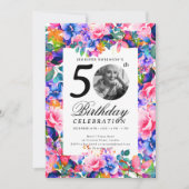 Rainbow Floral Garden Photo 50th Birthday Party 招待状 (正面)