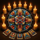 Rainbow Floral Stained Glass Cross  ラージ壁時計