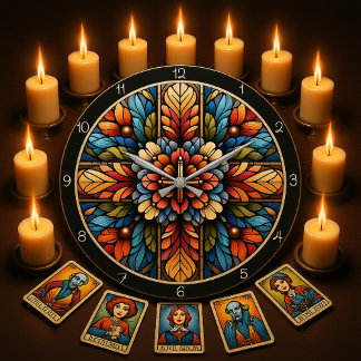 Rainbow Floral Stained Glass Cross ラージ壁時計