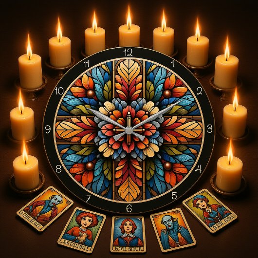 Rainbow Floral Stained Glass Cross  ラージ壁時計