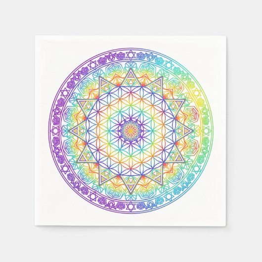 Rainbow Flower of Life Mandala スタンダードカクテルナプキン (正面)