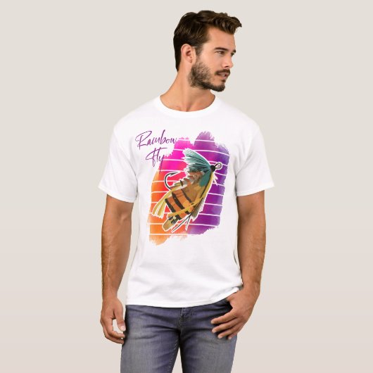 Rainbow Fly Fishing Lure Retro Sunset Tシャツ (正面フル)