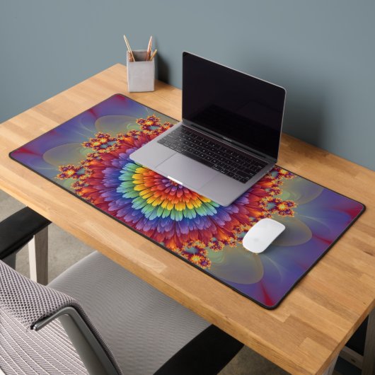 Rainbow Fractal Dahlia Bloom Abstract デスクマット (オフィス2)