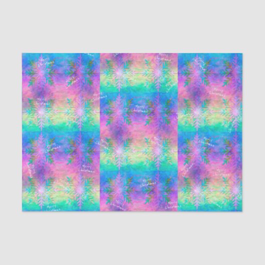 Rainbow Fractal Tie-Dye Snowflake Merry Christmas 薄葉紙 (正面)