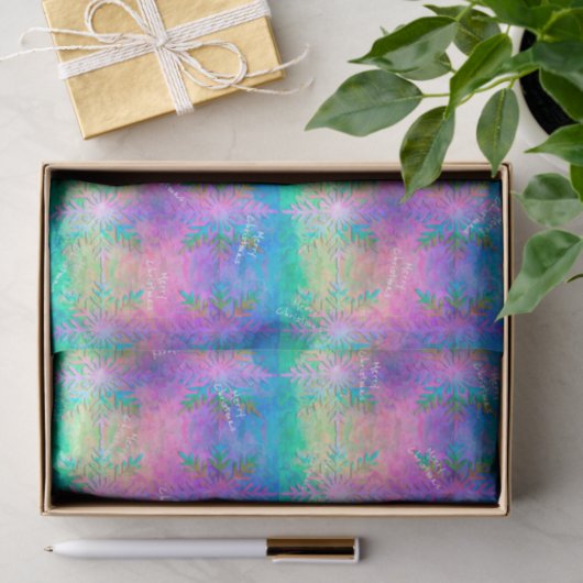Rainbow Fractal Tie-Dye Snowflake Merry Christmas 薄葉紙 (ギフト)