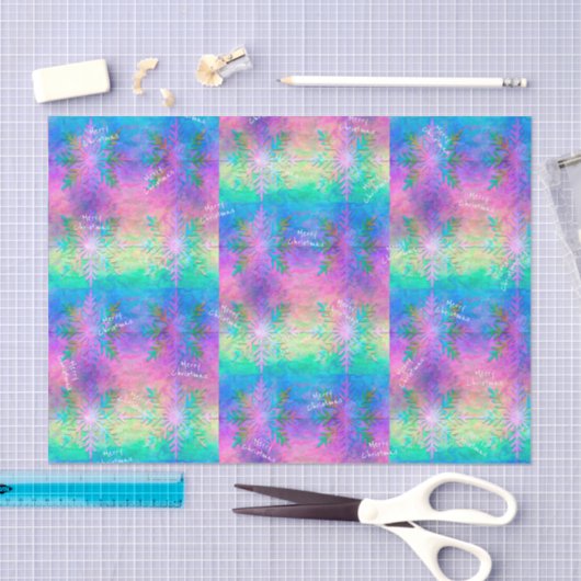 Rainbow Fractal Tie-Dye Snowflake Merry Christmas 薄葉紙 (クラフト)