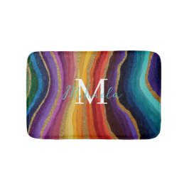 Rainbow Geode Gold Wave Colorful Abstract バスマット