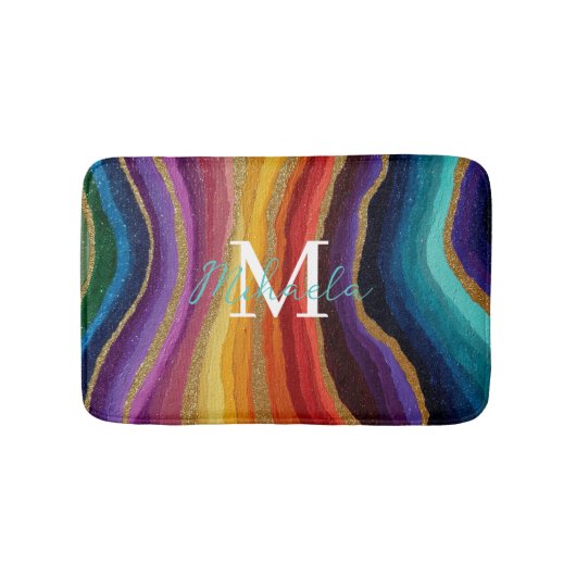 Rainbow Geode Gold Wave Colorful Abstract バスマット (正面)