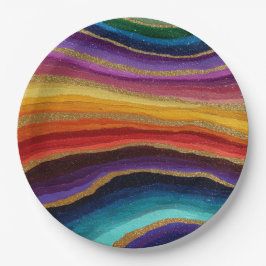 Rainbow Geode Gold Wave Colorful Abstract ペーパープレート
