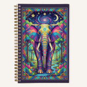 Rainbow Geometric Elephant Cosmic Forest Journal ノートブック (正面)