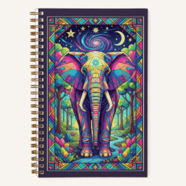 Rainbow Geometric Elephant Cosmic Forest Journal ノートブック