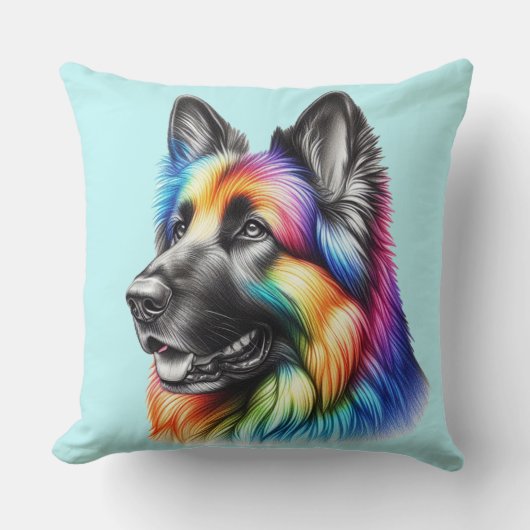 Rainbow German Shepherd Cozy Poem  クッション (正面)