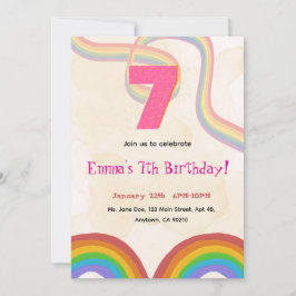 Rainbow Girl 7th Birthday Invitation 招待状
