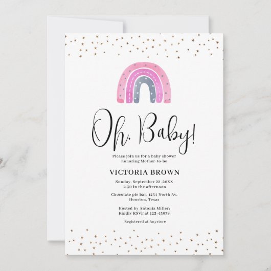 Rainbow Girl Baby Shower Invitation 招待状 (正面)