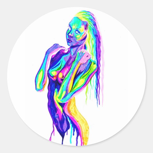 Rainbow girl  canvas print ラウンドシール (正面)